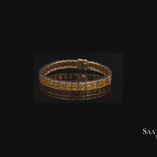 12.50 Ct Natural Yellow Sapphire Princess Cut Bracelet in 18K Yellow Gold