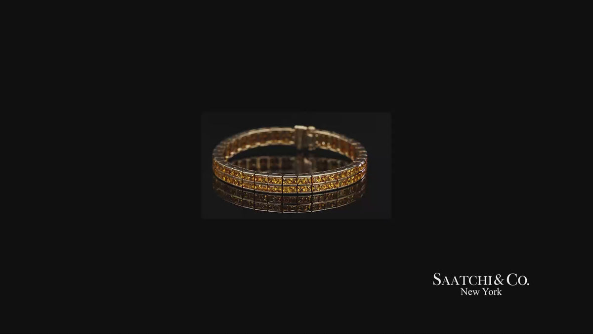 12.50 Ct Natural Yellow Sapphire Princess Cut Bracelet in 18K Yellow Gold