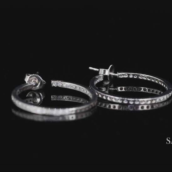18k Diamond Hoop Earrings Womens White Gold Fine Jewelry Classic Luxe