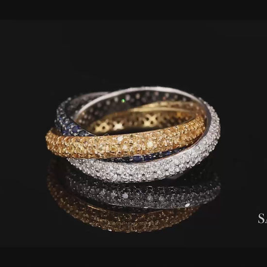 18k (750) Gold Tri Color Natural Diamond and Sapphire Ring Band