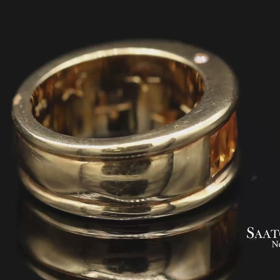 18K(750) Solid Yellow Gold Natural Diamond and Citrine Wide Band Ring
