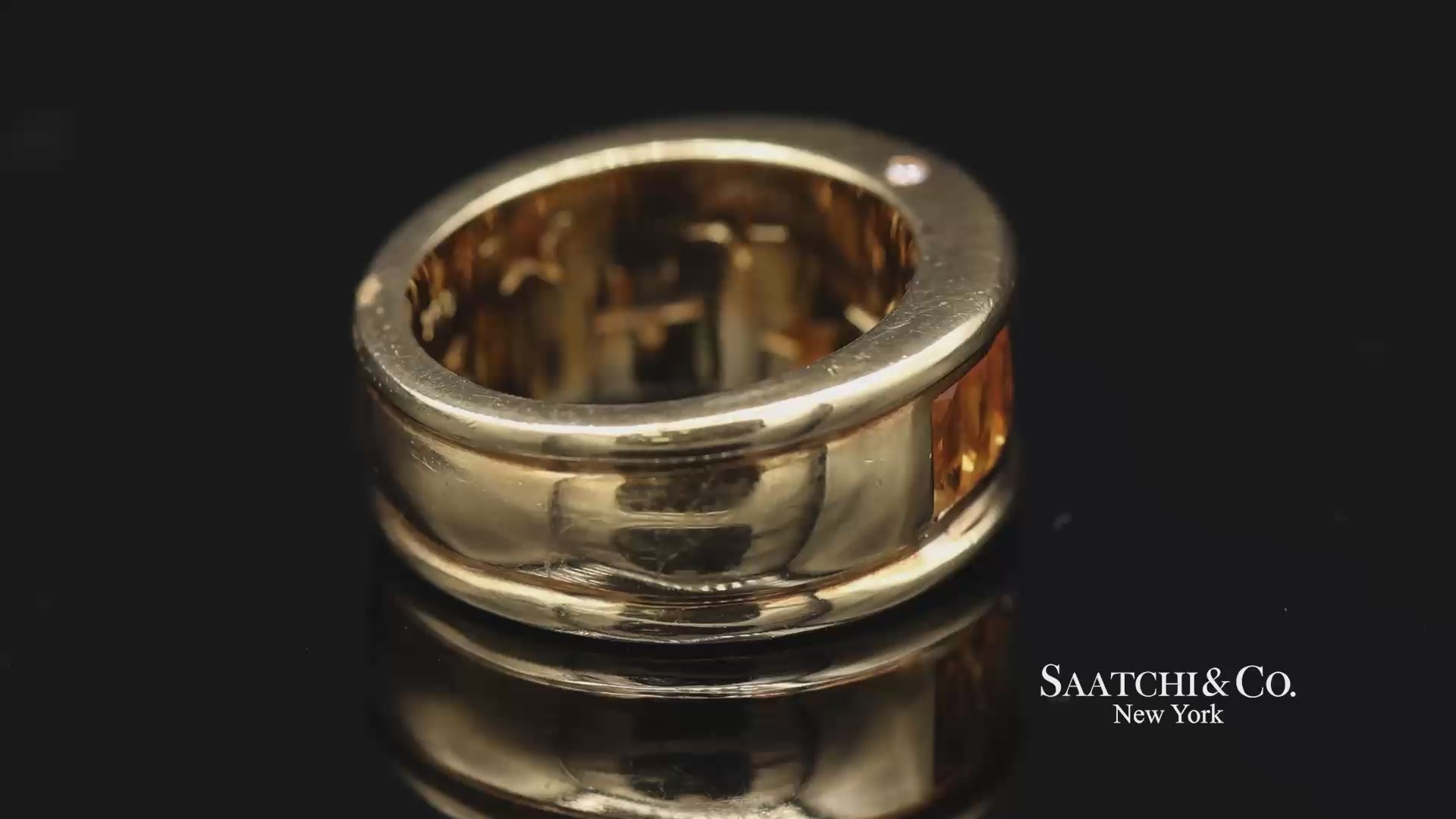 18K(750) Solid Yellow Gold Natural Diamond and Citrine Wide Band Ring
