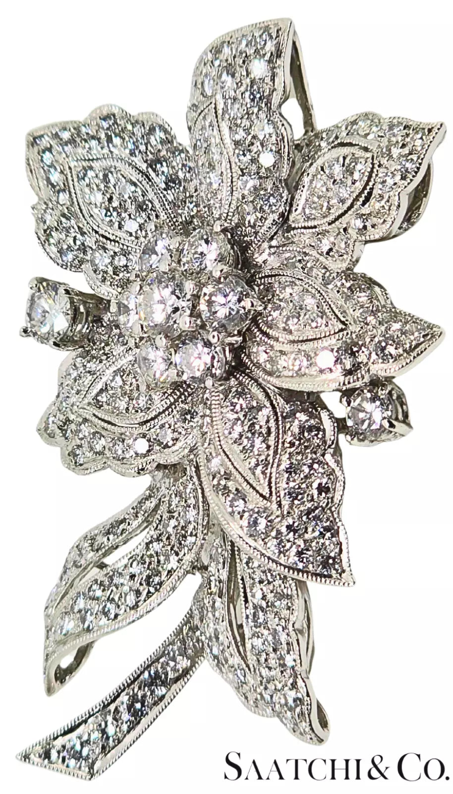 Luxurious 18K White Gold Brooch Pin - 4.2Ct VVS Natural Diamond, 14.8g