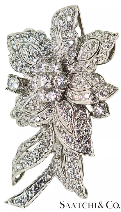 Luxurious 18K White Gold Brooch Pin - 4.2Ct VVS Natural Diamond, 14.8g