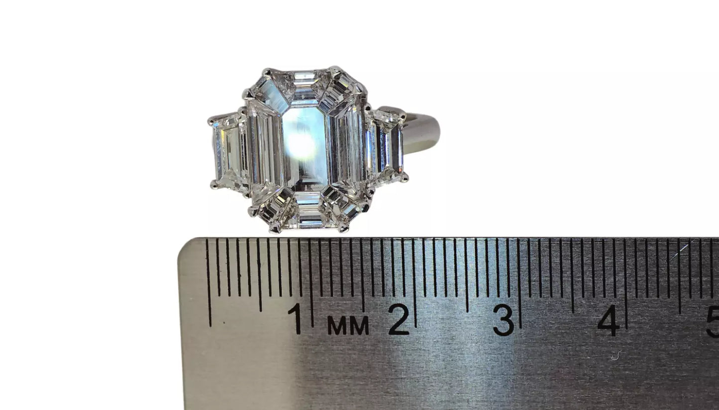 14K White Gold Ring - 6Ct Emerald Illusion, CVD (Lab Created), Size 7, 7.8 grams