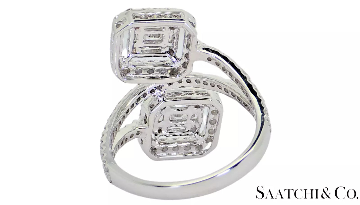 18K (750) White Gold - Illusion Emerald Cut Shape - Natural Diamond VVS-VS: Ring