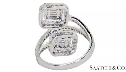 18K (750) White Gold - Illusion Emerald Cut Shape - Natural Diamond VVS-VS: Ring