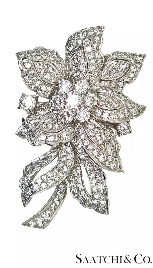 Luxurious 18K White Gold Brooch Pin - 4.2Ct VVS Natural Diamond, 14.8g