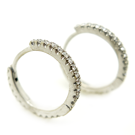 18K White Gold and Diamond Hoop Wire Earrings