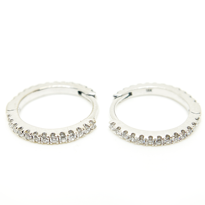 18K White Gold and Diamond Hoop Wire Earrings