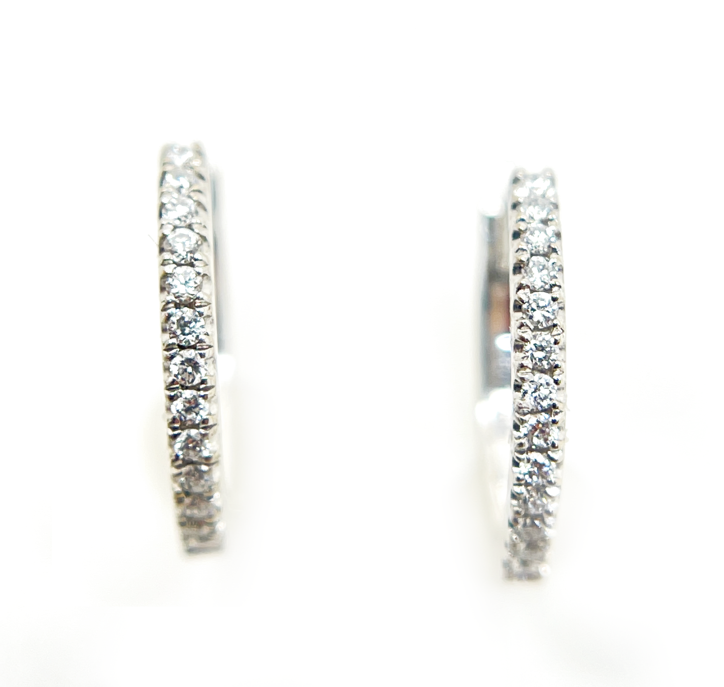 18K White Gold and Diamond Hoop Wire Earrings