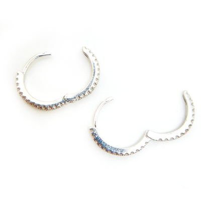 18K White Gold and Diamond Hoop Wire Earrings