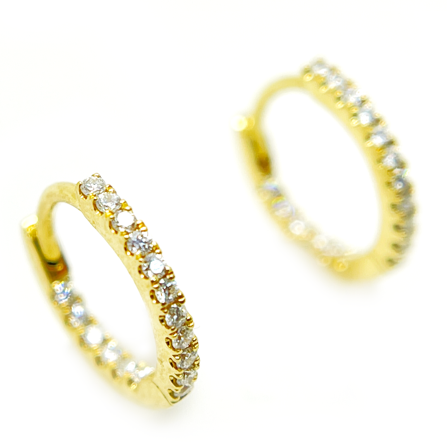 18K Yellow Gold and Diamond Hoop Wire Earrings