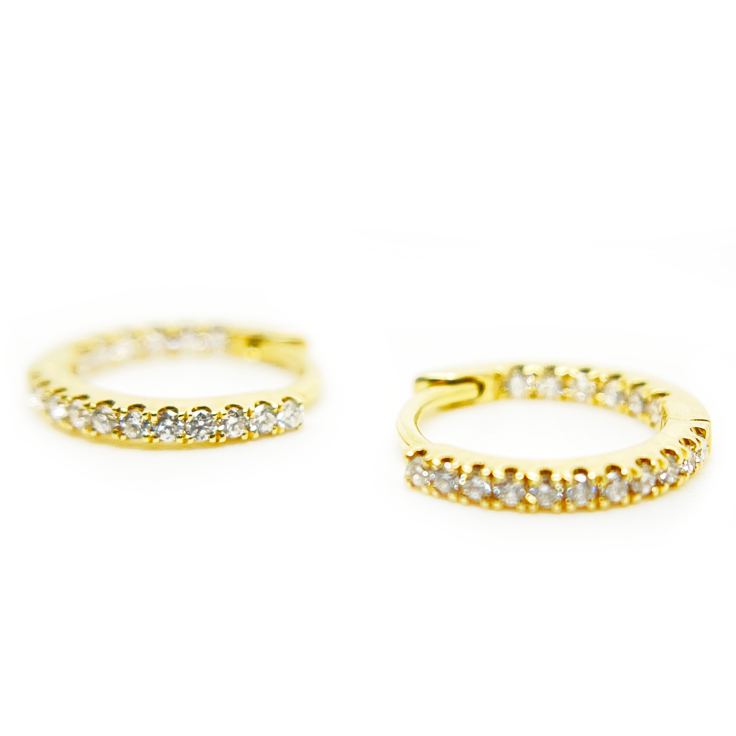 18K Yellow Gold and Diamond Hoop Wire Earrings