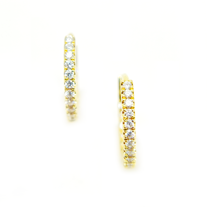 18K Yellow Gold and Diamond Hoop Wire Earrings