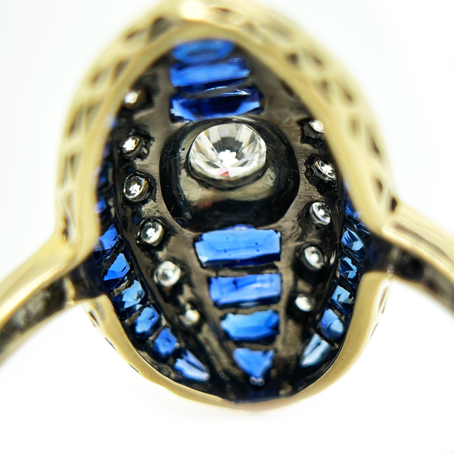 Vintage Reproduction 18K Yellow Gold, Sapphire, and Diamond Ring