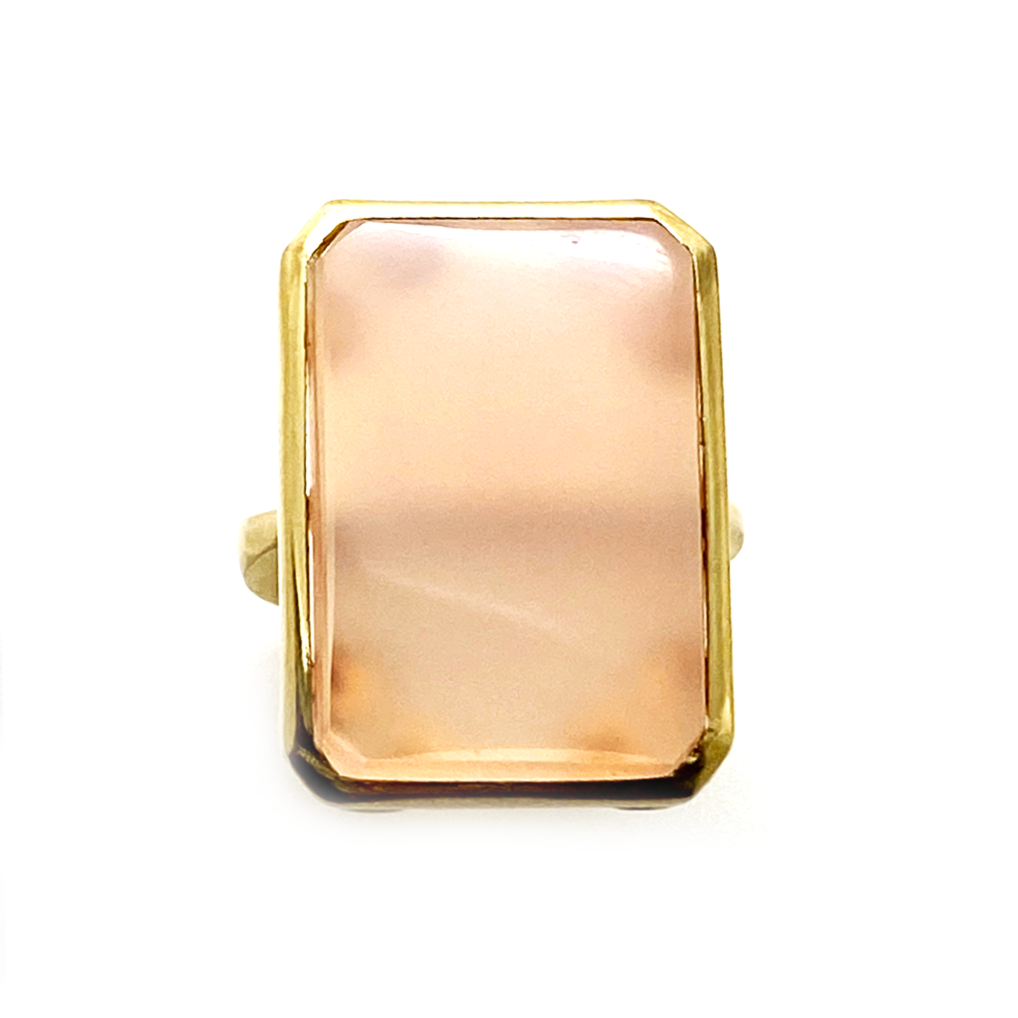 18K Yellow Gold Ring With Rectangular Pink Quartz