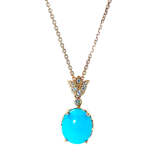 18k Rose Gold Pendant With Turquoise and Diamond With 18K Rose Gold Chain