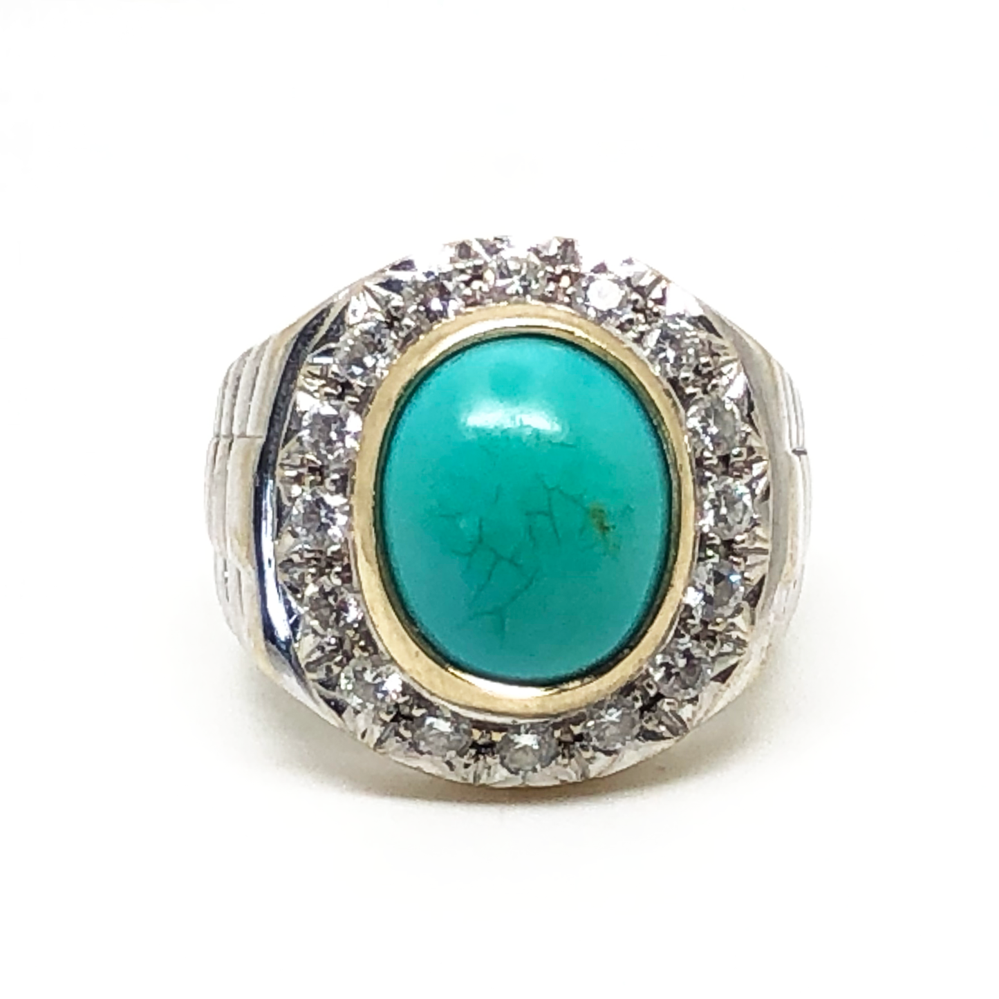 Vintage Estate 18K White Gold Diamond and Turquoise Ring