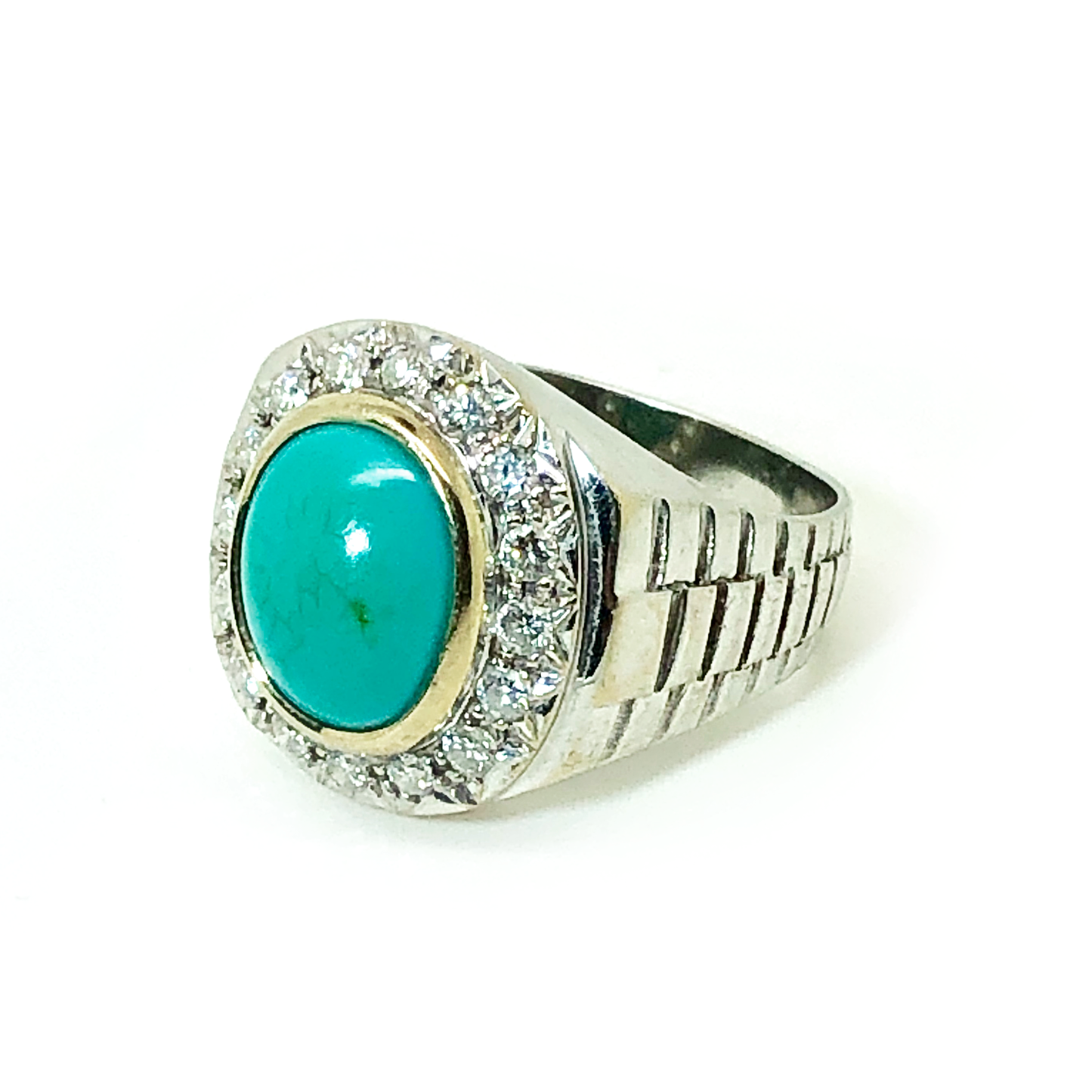 Vintage Estate 18K White Gold Diamond and Turquoise Ring