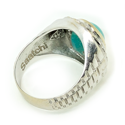 Vintage Estate 18K White Gold Diamond and Turquoise Ring