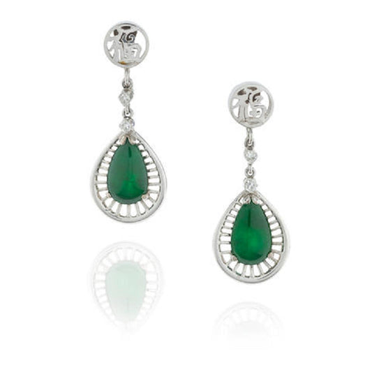 14k White Gold Earrings with Jadeite and Diamond